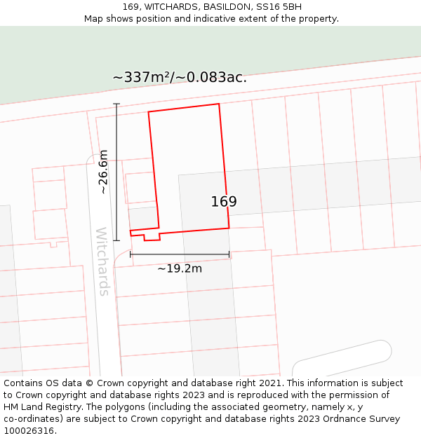 169, WITCHARDS, BASILDON, SS16 5BH: Plot and title map