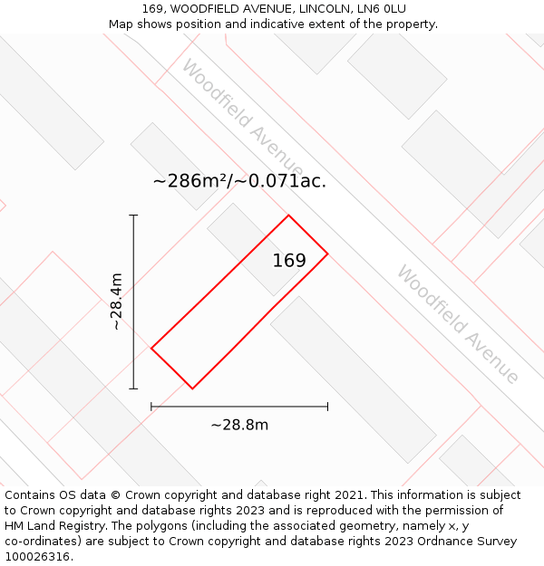 169, WOODFIELD AVENUE, LINCOLN, LN6 0LU: Plot and title map