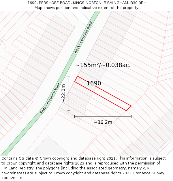 1690, PERSHORE ROAD, KINGS NORTON, BIRMINGHAM, B30 3BH: Plot and title map