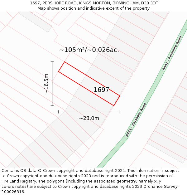 1697, PERSHORE ROAD, KINGS NORTON, BIRMINGHAM, B30 3DT: Plot and title map