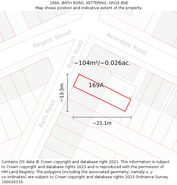 169A, BATH ROAD, KETTERING, NN16 8NE: Plot and title map