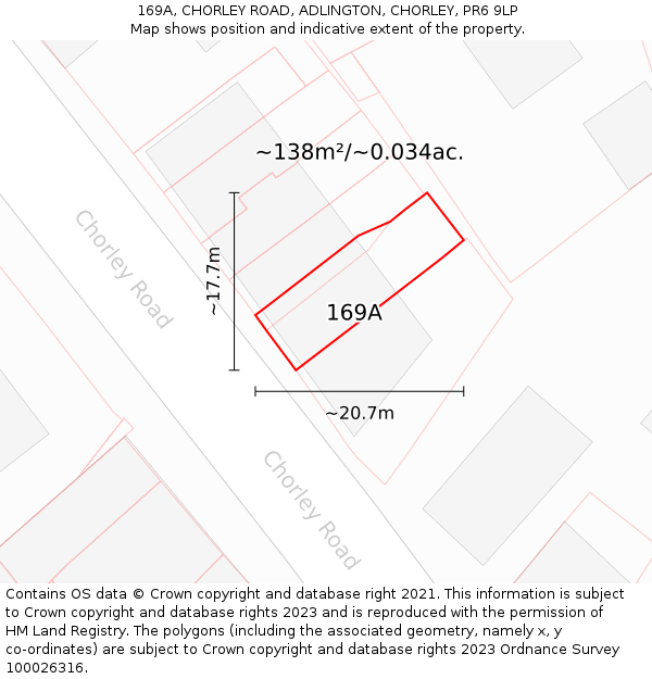 169A, CHORLEY ROAD, ADLINGTON, CHORLEY, PR6 9LP: Plot and title map