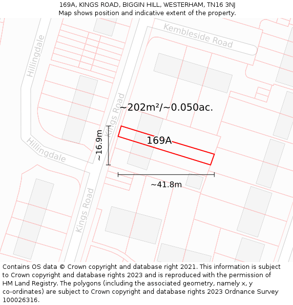 169A, KINGS ROAD, BIGGIN HILL, WESTERHAM, TN16 3NJ: Plot and title map