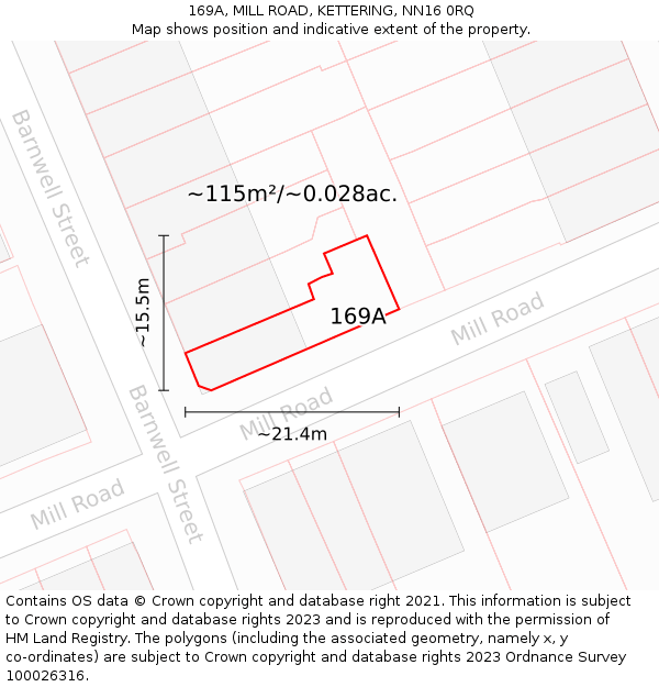 169A, MILL ROAD, KETTERING, NN16 0RQ: Plot and title map