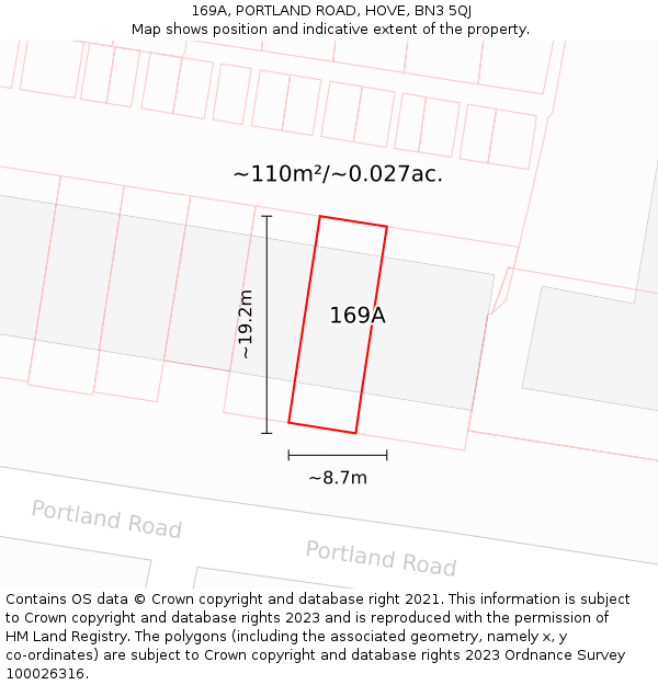 169A, PORTLAND ROAD, HOVE, BN3 5QJ: Plot and title map