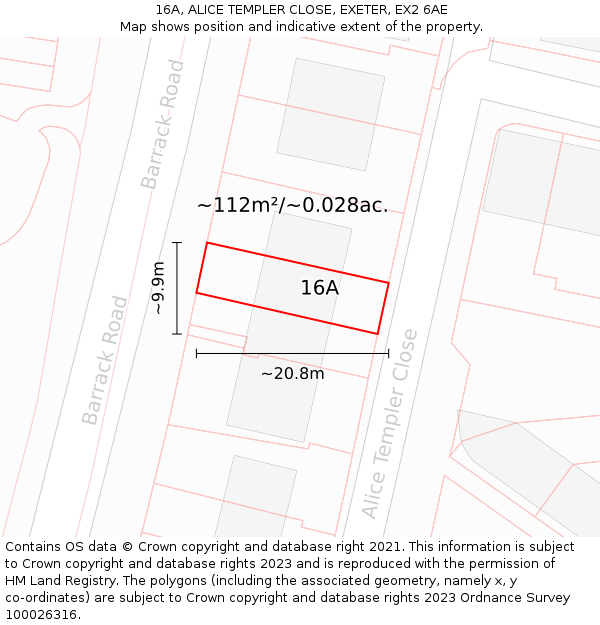 16A, ALICE TEMPLER CLOSE, EXETER, EX2 6AE: Plot and title map