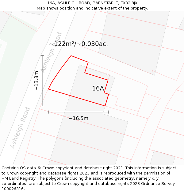 16A, ASHLEIGH ROAD, BARNSTAPLE, EX32 8JX: Plot and title map