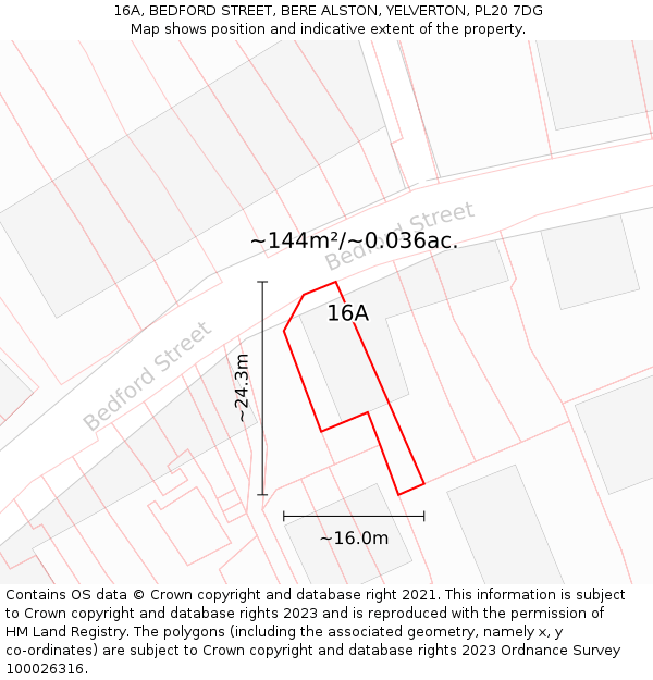 16A, BEDFORD STREET, BERE ALSTON, YELVERTON, PL20 7DG: Plot and title map
