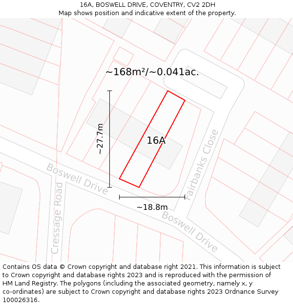 16A, BOSWELL DRIVE, COVENTRY, CV2 2DH: Plot and title map