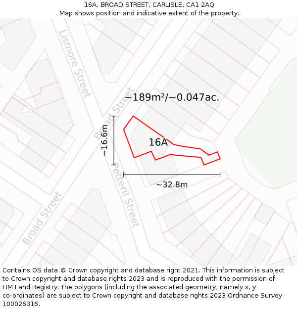 16A, BROAD STREET, CARLISLE, CA1 2AQ: Plot and title map