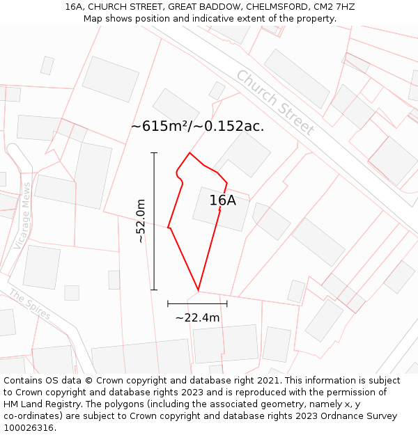 16A, CHURCH STREET, GREAT BADDOW, CHELMSFORD, CM2 7HZ: Plot and title map