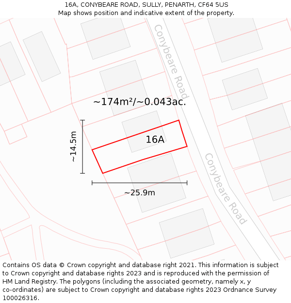 16A, CONYBEARE ROAD, SULLY, PENARTH, CF64 5US: Plot and title map