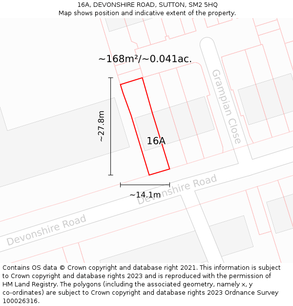 16A, DEVONSHIRE ROAD, SUTTON, SM2 5HQ: Plot and title map