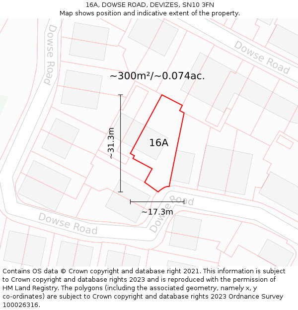 16A, DOWSE ROAD, DEVIZES, SN10 3FN: Plot and title map