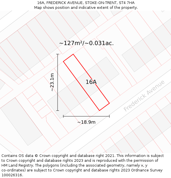 16A, FREDERICK AVENUE, STOKE-ON-TRENT, ST4 7HA: Plot and title map