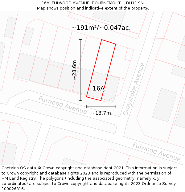 16A, FULWOOD AVENUE, BOURNEMOUTH, BH11 9NJ: Plot and title map