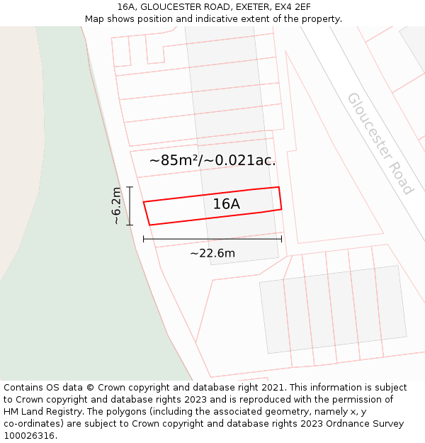 16A, GLOUCESTER ROAD, EXETER, EX4 2EF: Plot and title map