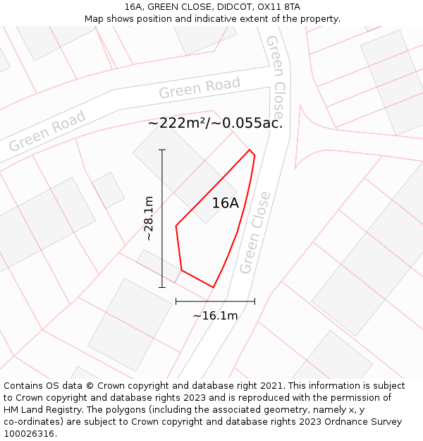 16A, GREEN CLOSE, DIDCOT, OX11 8TA: Plot and title map