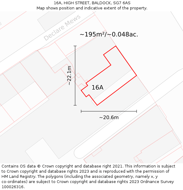 16A, HIGH STREET, BALDOCK, SG7 6AS: Plot and title map