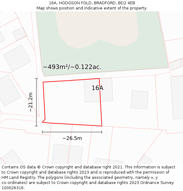 16A, HODGSON FOLD, BRADFORD, BD2 4EB: Plot and title map