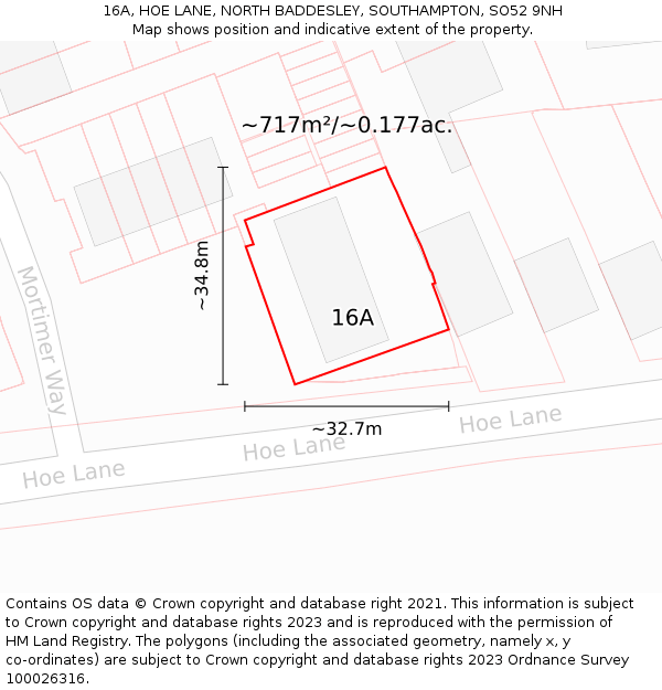 16A, HOE LANE, NORTH BADDESLEY, SOUTHAMPTON, SO52 9NH: Plot and title map