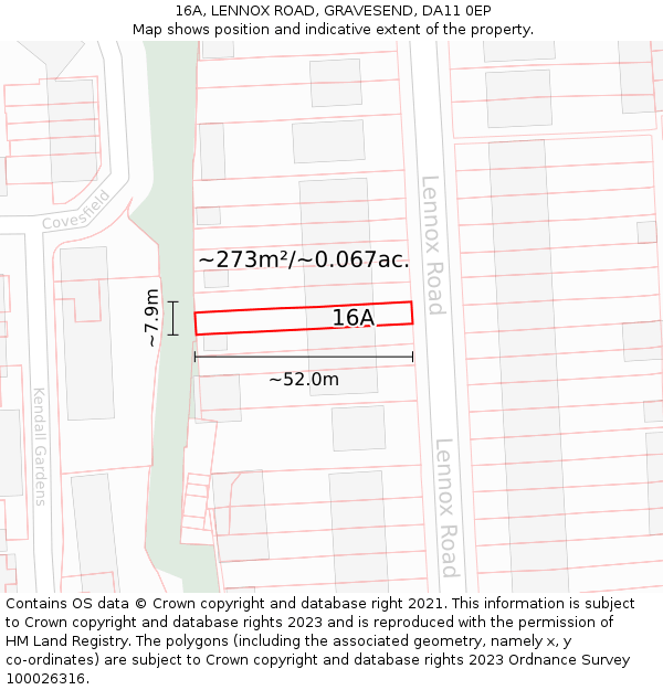 16A, LENNOX ROAD, GRAVESEND, DA11 0EP: Plot and title map