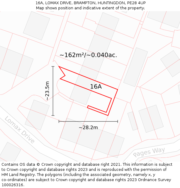 16A, LOMAX DRIVE, BRAMPTON, HUNTINGDON, PE28 4UP: Plot and title map