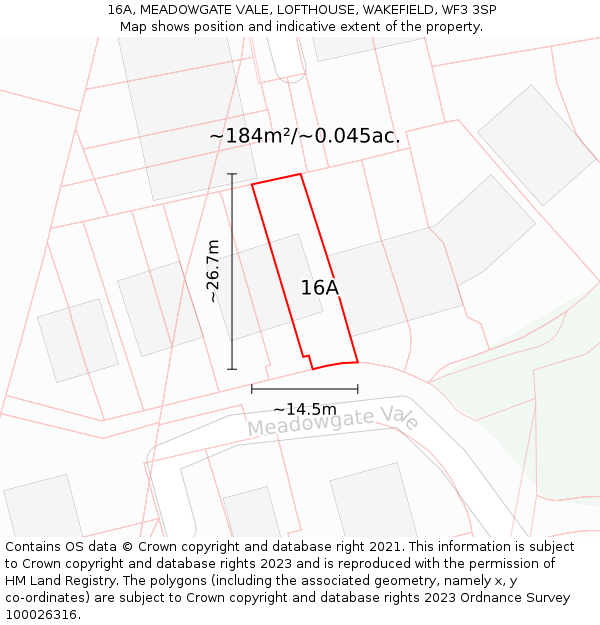 16A, MEADOWGATE VALE, LOFTHOUSE, WAKEFIELD, WF3 3SP: Plot and title map