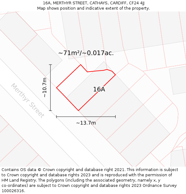 16A, MERTHYR STREET, CATHAYS, CARDIFF, CF24 4JJ: Plot and title map