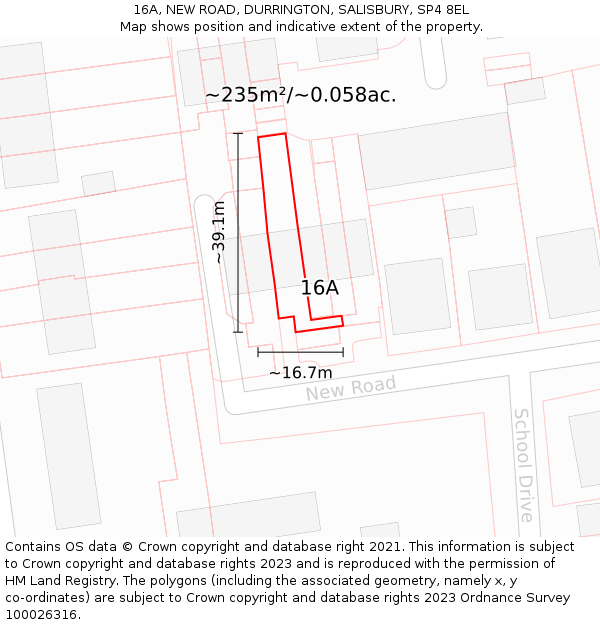 16A, NEW ROAD, DURRINGTON, SALISBURY, SP4 8EL: Plot and title map