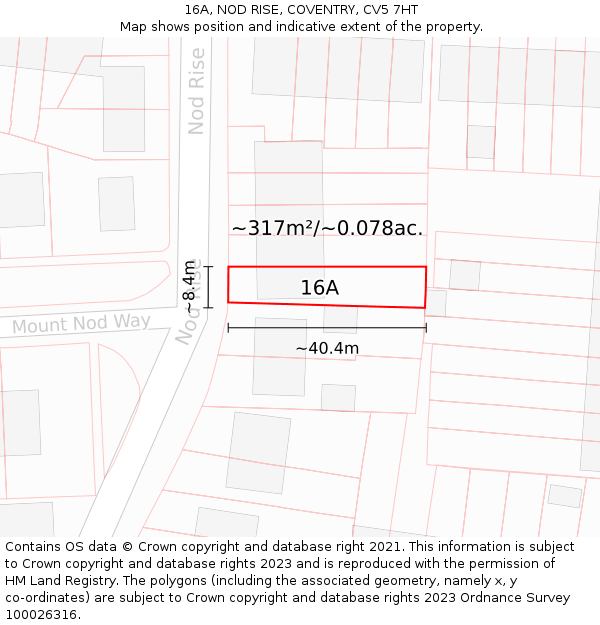 16A, NOD RISE, COVENTRY, CV5 7HT: Plot and title map