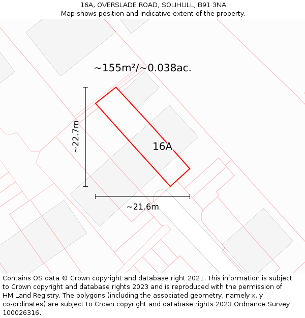 16A, OVERSLADE ROAD, SOLIHULL, B91 3NA: Plot and title map