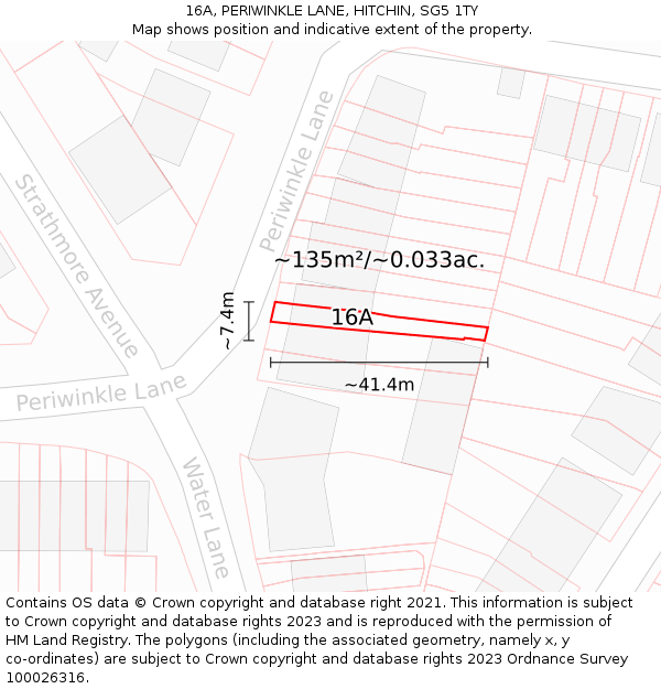 16A, PERIWINKLE LANE, HITCHIN, SG5 1TY: Plot and title map