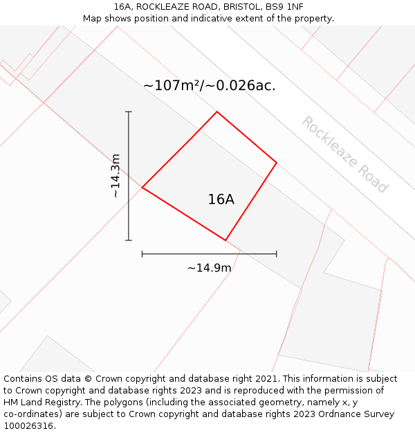 16A, ROCKLEAZE ROAD, BRISTOL, BS9 1NF: Plot and title map