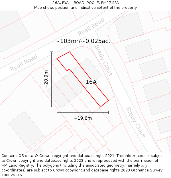 16A, RYALL ROAD, POOLE, BH17 9FA: Plot and title map
