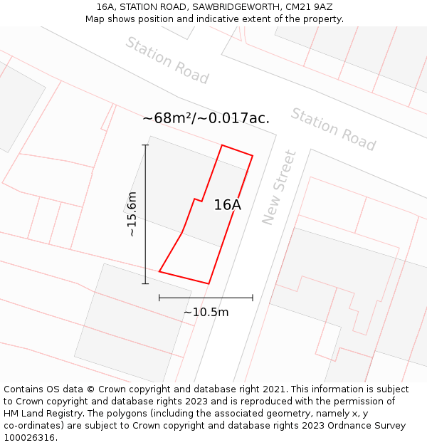 16A, STATION ROAD, SAWBRIDGEWORTH, CM21 9AZ: Plot and title map