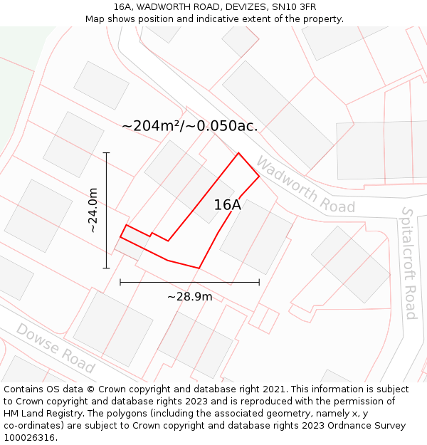 16A, WADWORTH ROAD, DEVIZES, SN10 3FR: Plot and title map