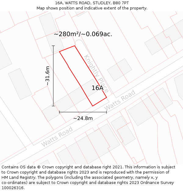 16A, WATTS ROAD, STUDLEY, B80 7PT: Plot and title map