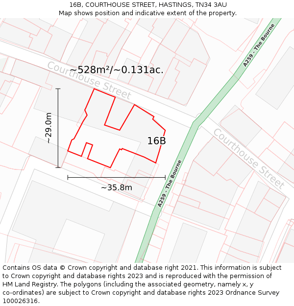 16B, COURTHOUSE STREET, HASTINGS, TN34 3AU: Plot and title map