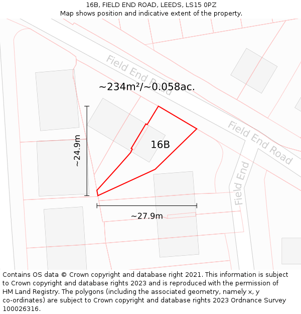 16B, FIELD END ROAD, LEEDS, LS15 0PZ: Plot and title map