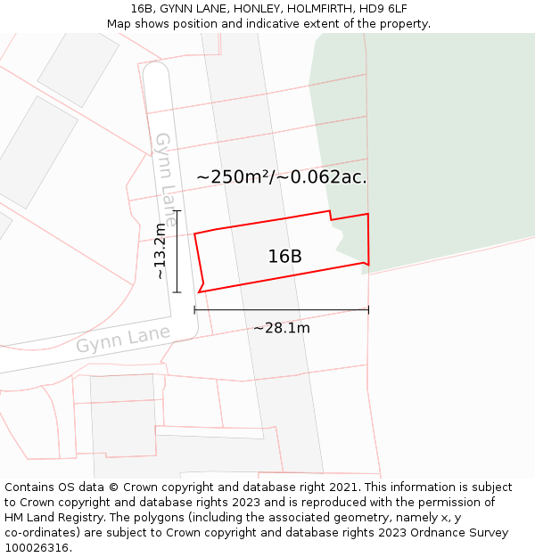16B, GYNN LANE, HONLEY, HOLMFIRTH, HD9 6LF: Plot and title map