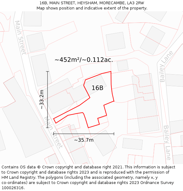 16B, MAIN STREET, HEYSHAM, MORECAMBE, LA3 2RW: Plot and title map