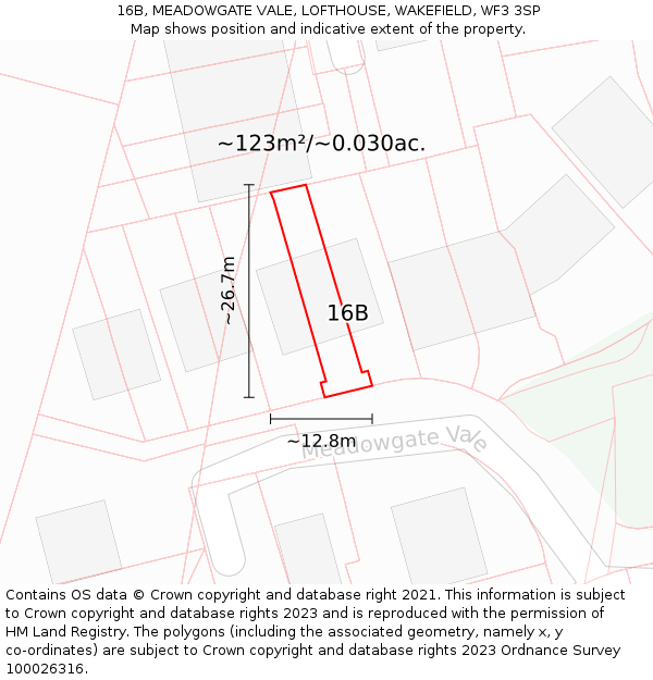 16B, MEADOWGATE VALE, LOFTHOUSE, WAKEFIELD, WF3 3SP: Plot and title map