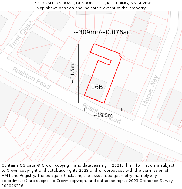 16B, RUSHTON ROAD, DESBOROUGH, KETTERING, NN14 2RW: Plot and title map