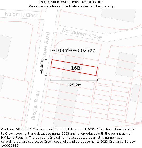 16B, RUSPER ROAD, HORSHAM, RH12 4BD: Plot and title map
