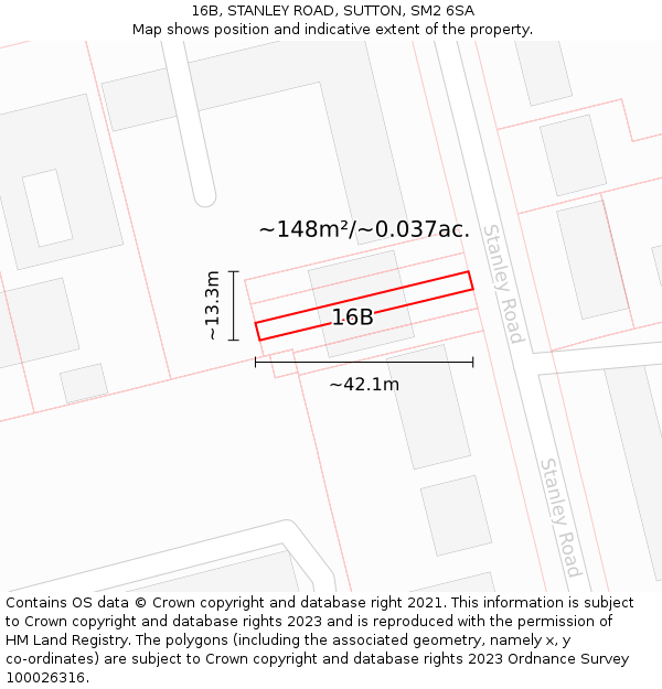 16B, STANLEY ROAD, SUTTON, SM2 6SA: Plot and title map
