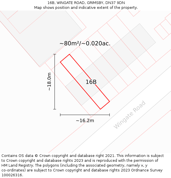 16B, WINGATE ROAD, GRIMSBY, DN37 9DN: Plot and title map