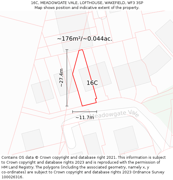 16C, MEADOWGATE VALE, LOFTHOUSE, WAKEFIELD, WF3 3SP: Plot and title map