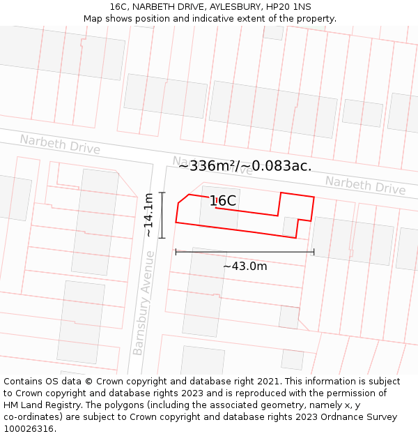 16C, NARBETH DRIVE, AYLESBURY, HP20 1NS: Plot and title map