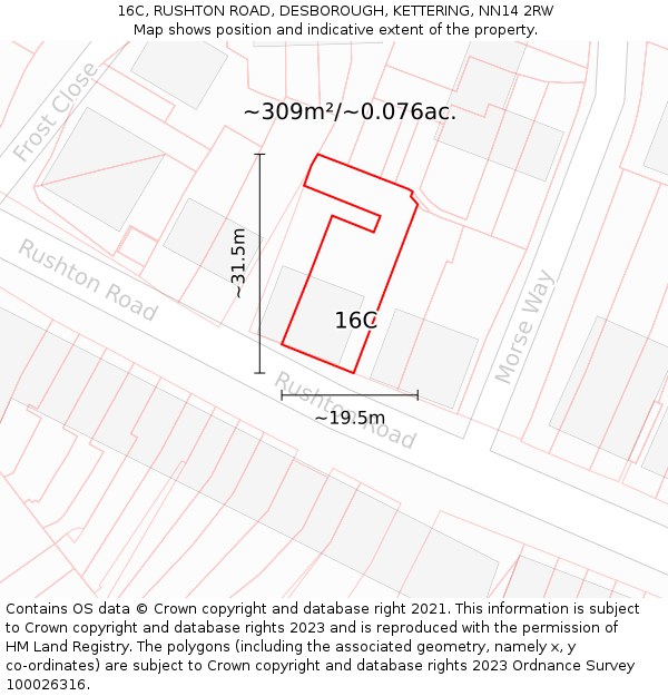 16C, RUSHTON ROAD, DESBOROUGH, KETTERING, NN14 2RW: Plot and title map